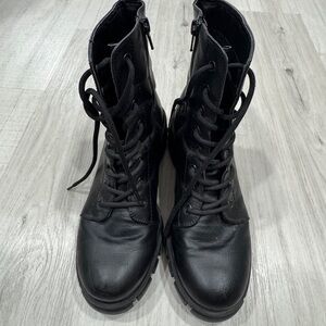 Black High-Top Combat Boots with Sturdy Rubber Soles